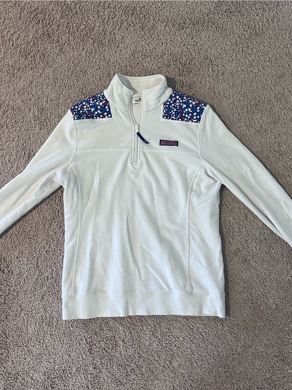 Vineyard Vines White Quarter-Zip Pullover with red, white and blue star pattern